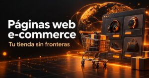 páginas web e-commerce: carrito y tarjetas de productos en una portada de diseño web naranja y carbón