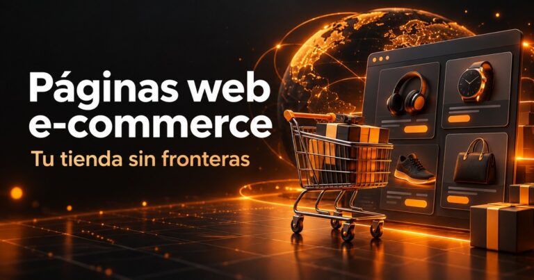 páginas web e-commerce: carrito y tarjetas de productos en una portada de diseño web naranja y carbón