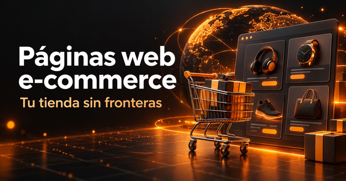 páginas web e-commerce: carrito y tarjetas de productos en una portada de diseño web naranja y carbón