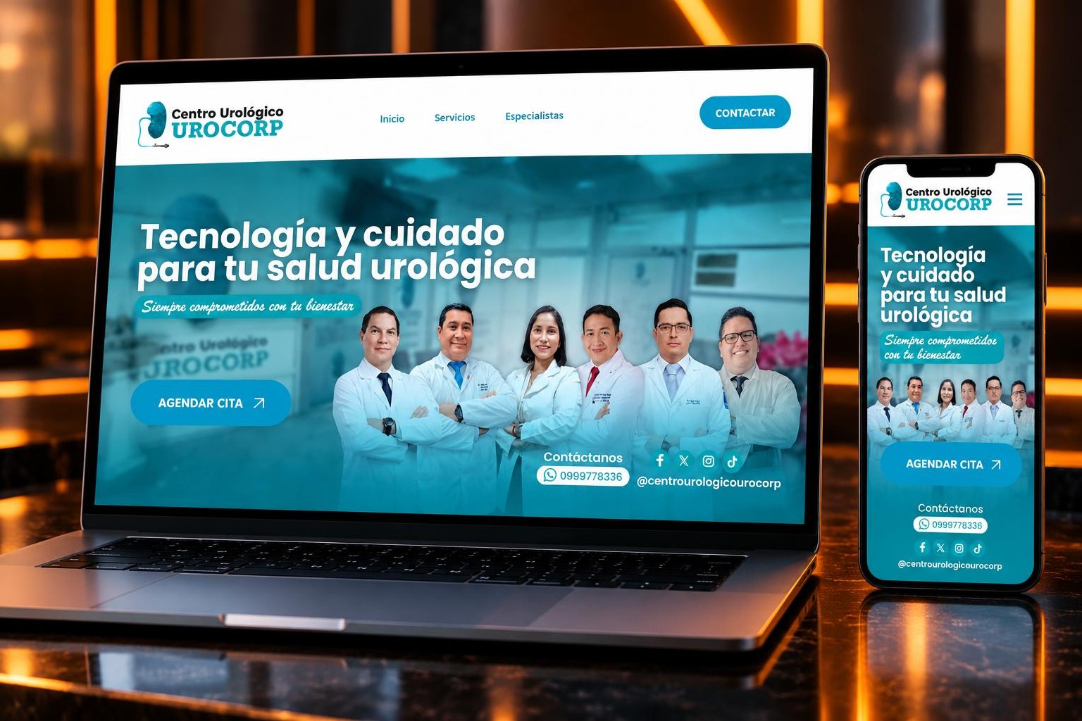 Diseño web informativo para Centro Urológico Urocorp en laptop y móvil