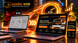 Velocidad de carga web y optimización con logo de Diseño Web Servicios Digitales