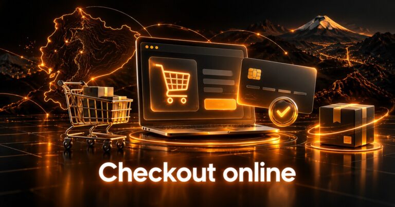 Checkout online futurista para tiendas en Ecuador con carrito y pago seguro