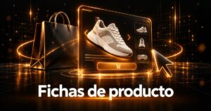 Fichas de producto: catálogo online futurista con calzado y luces naranja