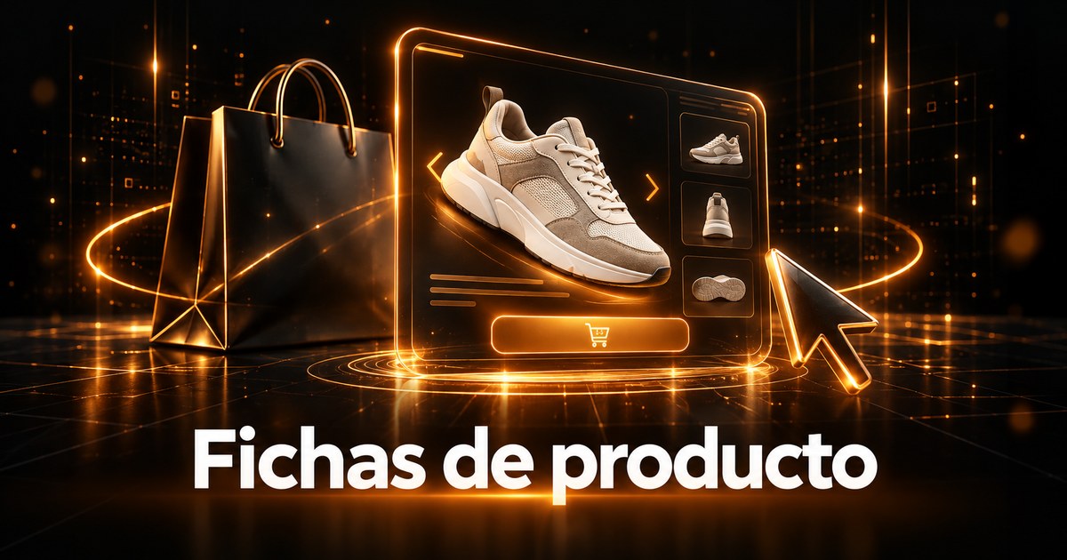 Fichas de producto: catálogo online futurista con calzado y luces naranja